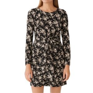Club Monaco Amelda Floral Silk Long Sleeve Faux Wrap Dress Size 00 Black Classic